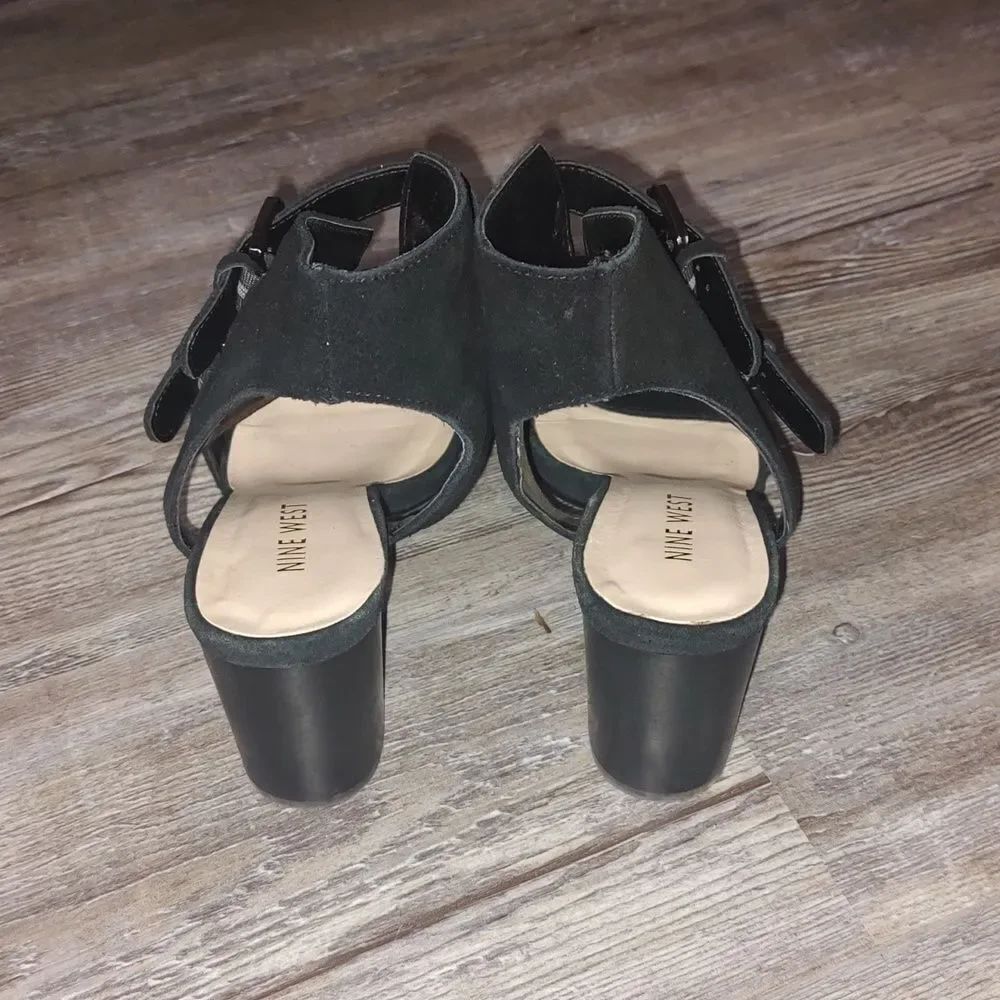Nine West Gemina black leather block heel strapped sandals Sz 6.5 - Picture 4 of 12